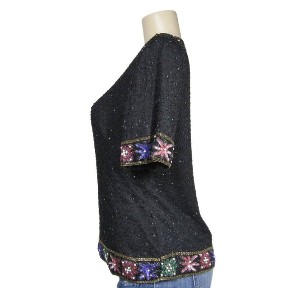 VTG 80s 90s SILK Beaded Sequin GLAM Holiday Event Party Kazar Blouse Top PL - Picture 5 of 12